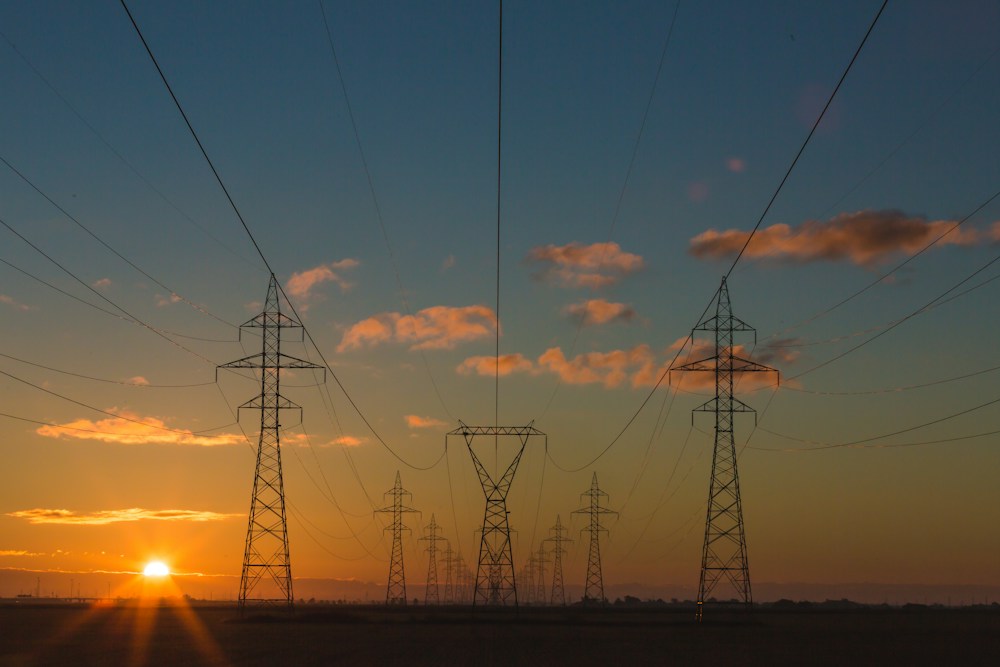 Electricity transmission infrastructure at sunset