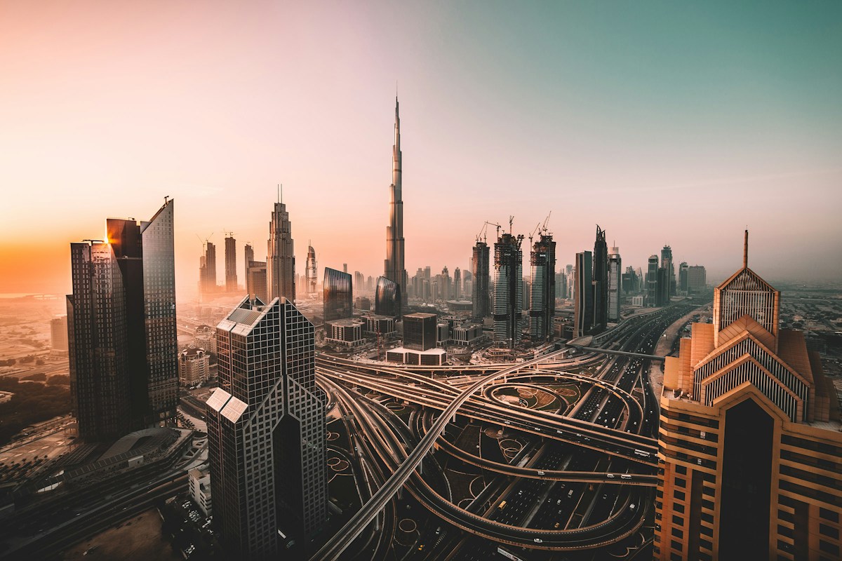 Large-scale city skyline and infrastructure development